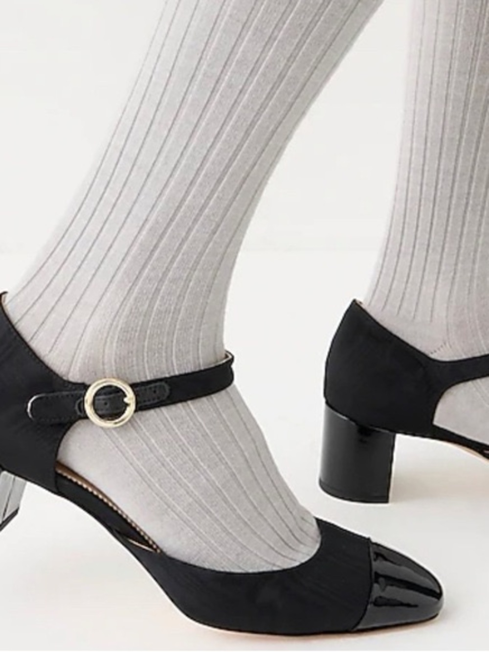 J. Crew Black Mary Jane Block Heel Pumps with Patent Toe